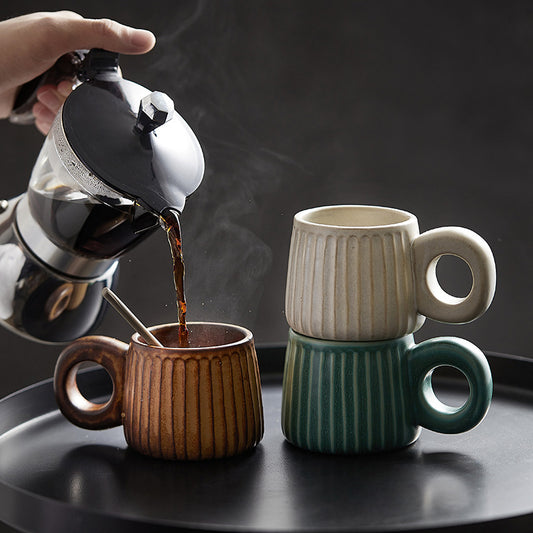 EleganceBrew Artisanal Stoneware Retro Coffee Cup