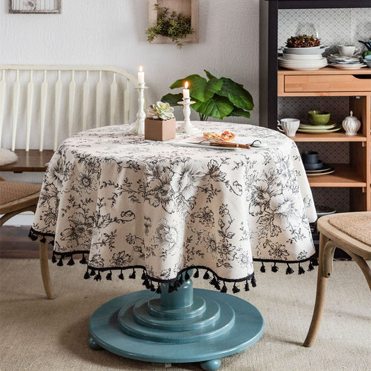 CharmWeave Tassel Floral Round Tablecloth